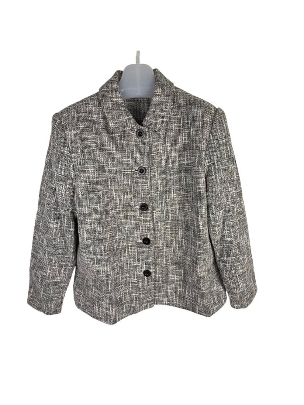 Black & White Tweed Women's 5-Button Blazer Cotton Lined Size M